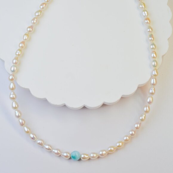 Larimar & Mini Baroque Pearl Necklace 16.5-18.5" - Picture 2 of 7